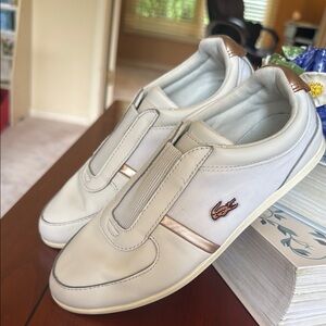 Lacoste White and Brown Slip-On Sneakers